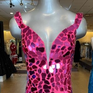 Hot pink broken glass formal dress homecoming